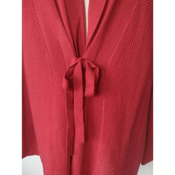 J Jill Waffle Knit Cardigan Sweater Size M Soft Preppy Business Holiday Tie - Picture 2 of 8